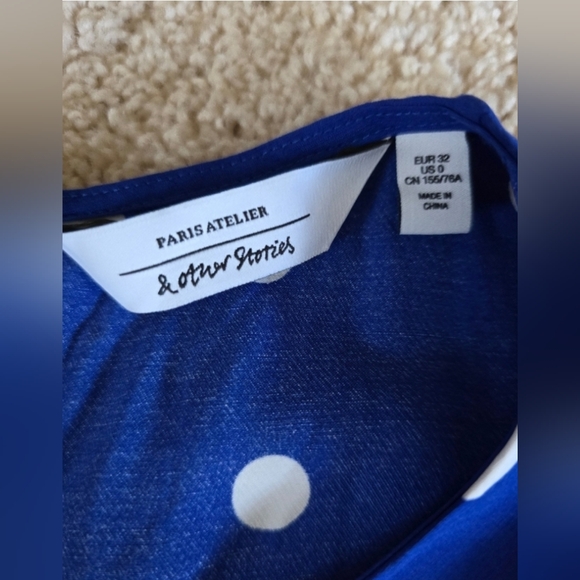 Paris Atelier & Other Stories sz. 0 women's blue White polka dot dress - Picture 6 of 9